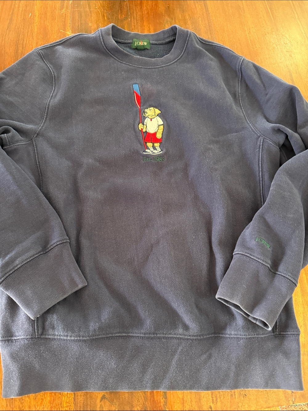 J. Crew Navy Crewneck Sweatshirt with Embroidered Oarsman Dog - Size Small